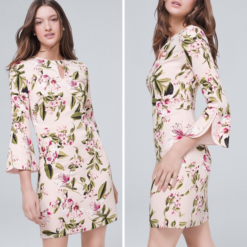 NEW White House Black Market floral Petal-Sleeve Shift Dress,10